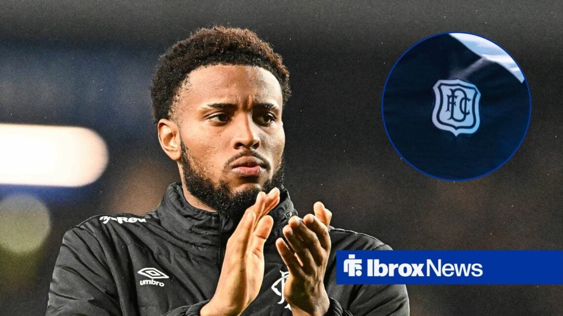 Rangers striker Youssef Chermiti and Dundee badge in circular inset