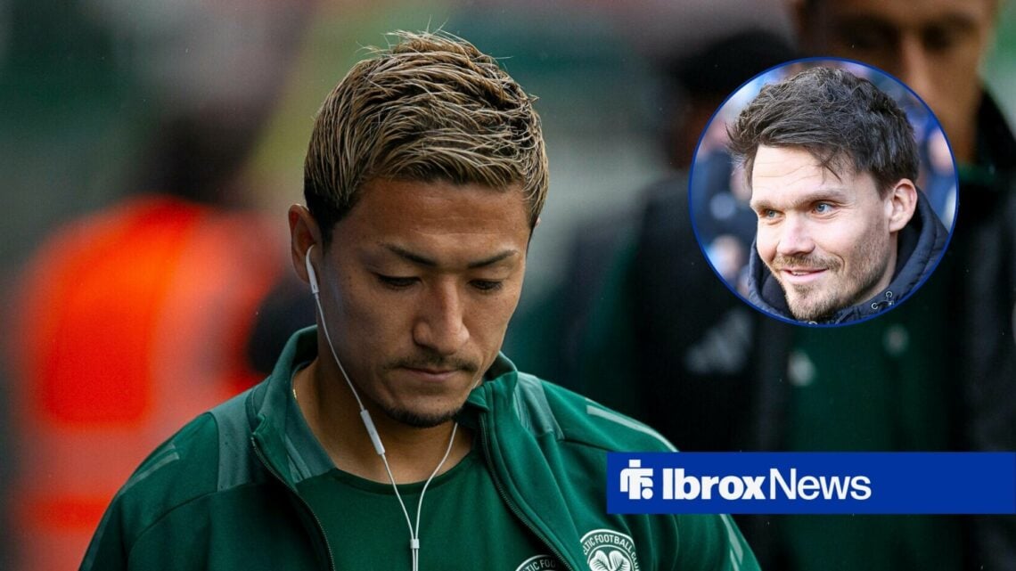 Celtic forward Daizen Maeda and Rangers manager Danny Rohl in circular inset
