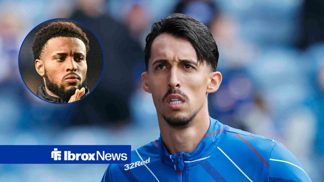 Rangers striker Bojan Miovski and Youssef Chermiti in circular inset