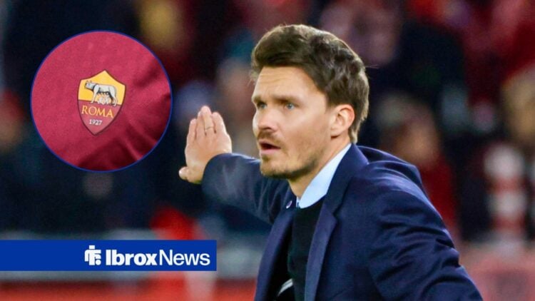 Rangers manager Danny Rohl and Roma badge in circular inset