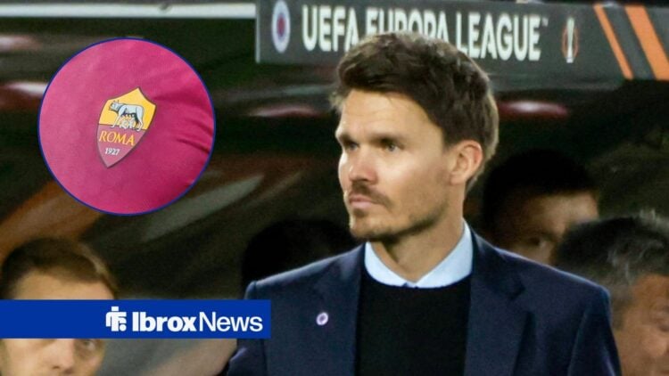 Rangers manager Danny Rohl and Roma badge in circular inset