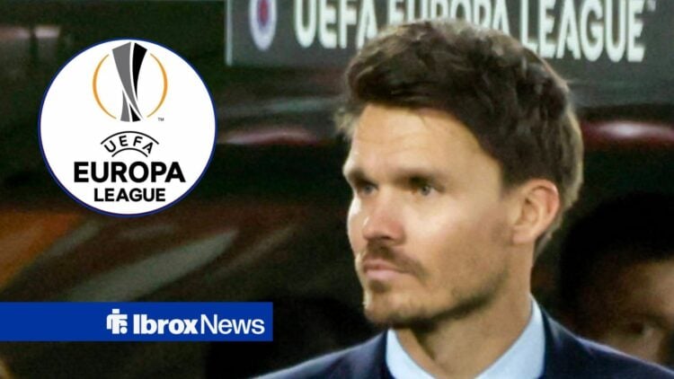 Danny Rohl focused on UEFA Europa League badge in circular inset