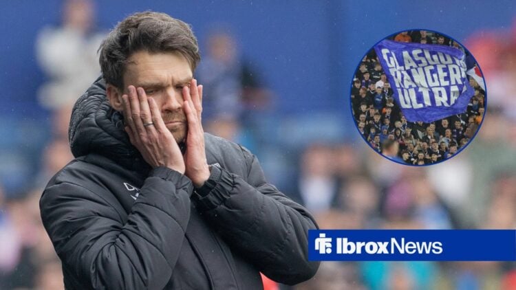 Danny Rohl next to a circular inset of Rangers fans