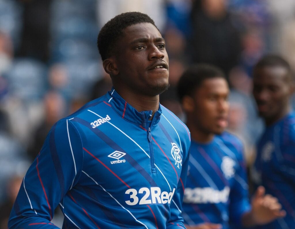 Nasser Djiga warming up for Rangers