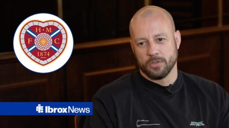Alan Hutton alongside a circle inset of the Hearts badge.