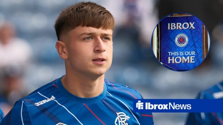Mikey Moore and Ibrox banner in a circular inset.