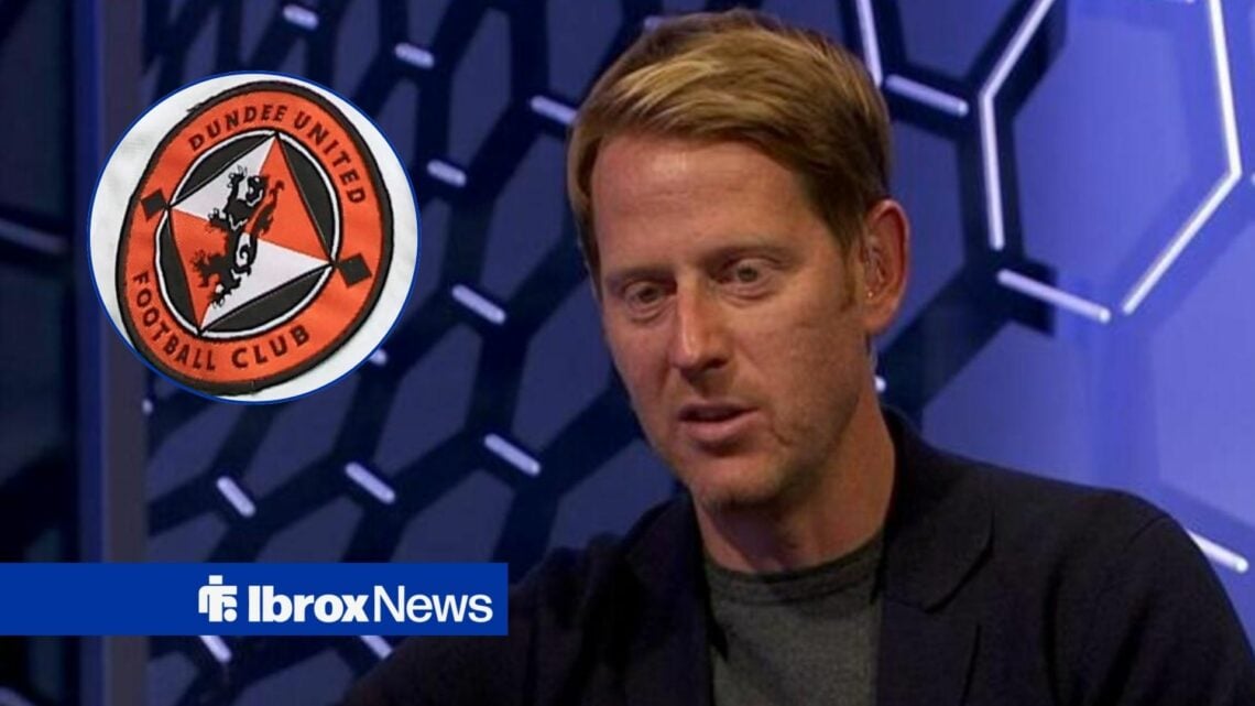 Michael Stewart with Dundee United badge in circle