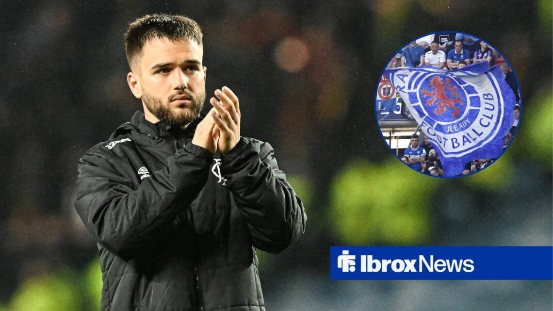 Nico Raskin clapping at Rangers badge in circle