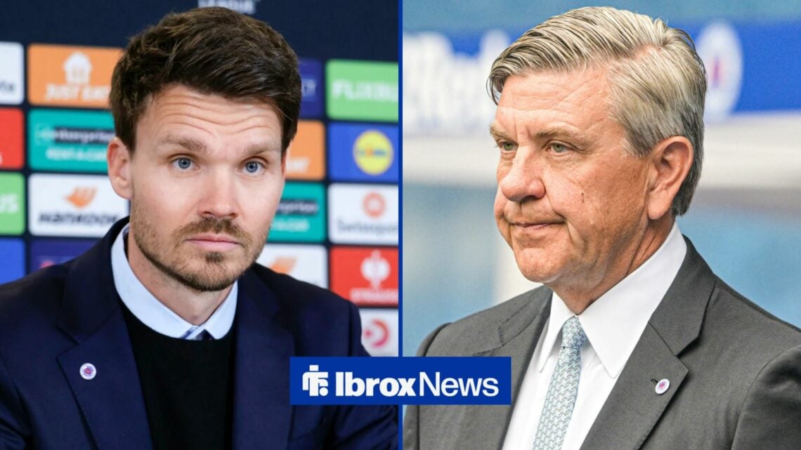 Danny Rohl looking towards Andrew Cavenagh at Rangers