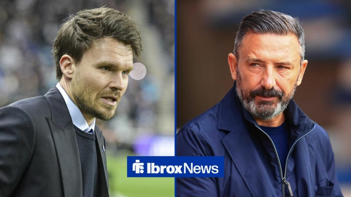 Danny Rohl looking at Derek McInnes. Both with serious look.