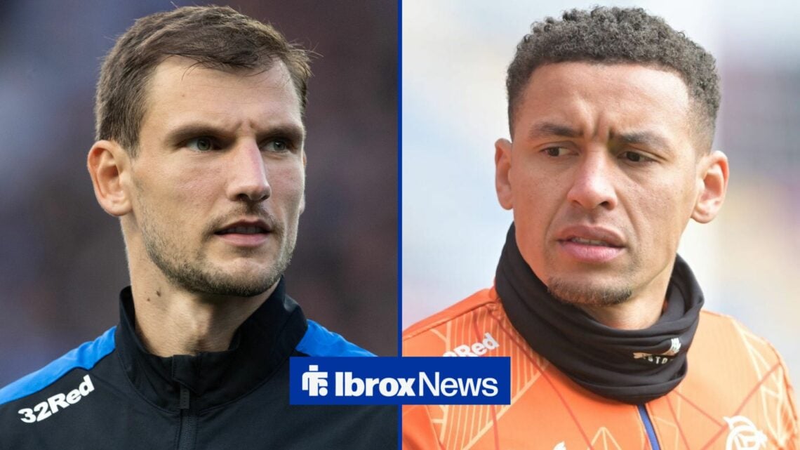 James Tavernier and Borna Barisic looking at each other.