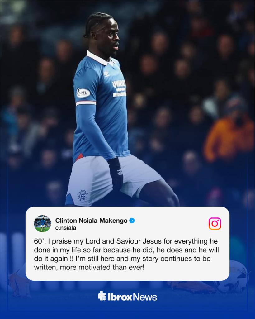 Clinton Nsiala on Instagram after Rangers win vs Hibs