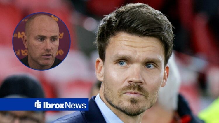 Rangers boss Danny Rohl looking concerned, Jens Berthel Askou in inset.