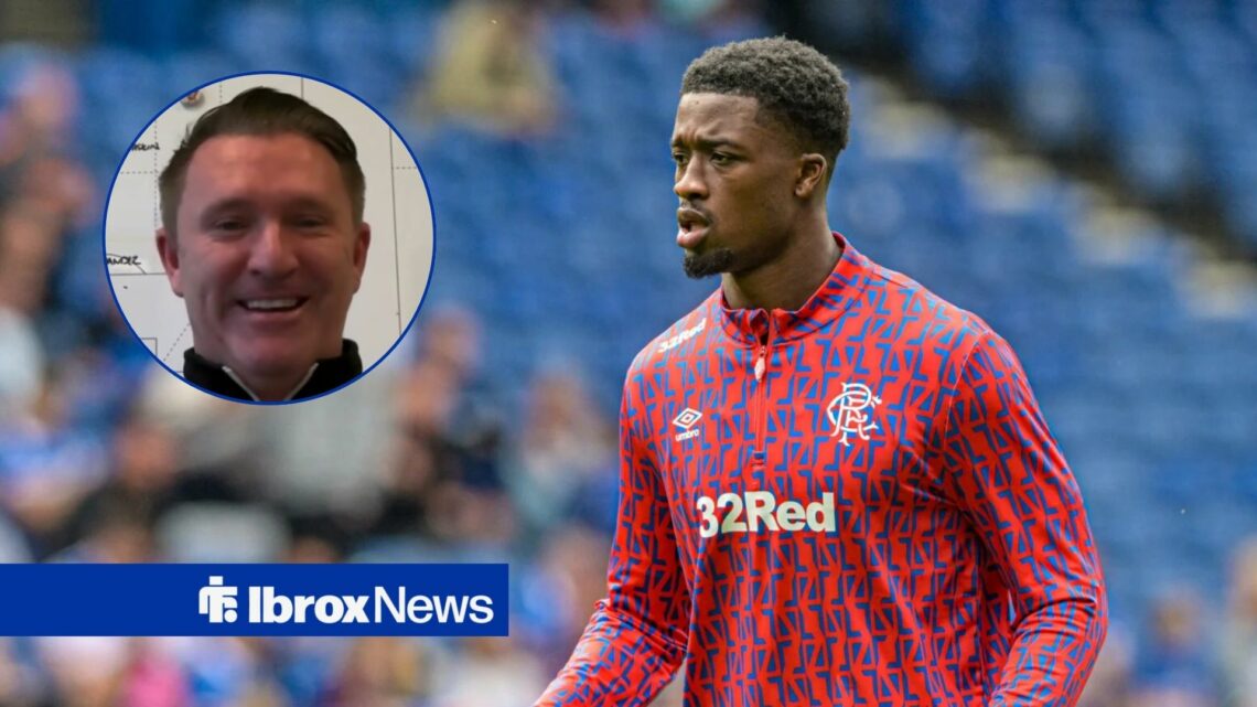 Emmanuel Fernandez warming up for Rangers and Robbie Keane smiling in a round overlay