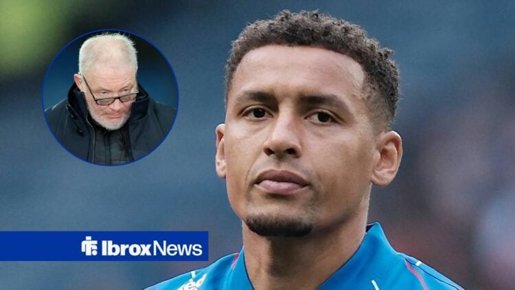James Tavernier close up with Ally McCoist looking over his glasses in a round overlay