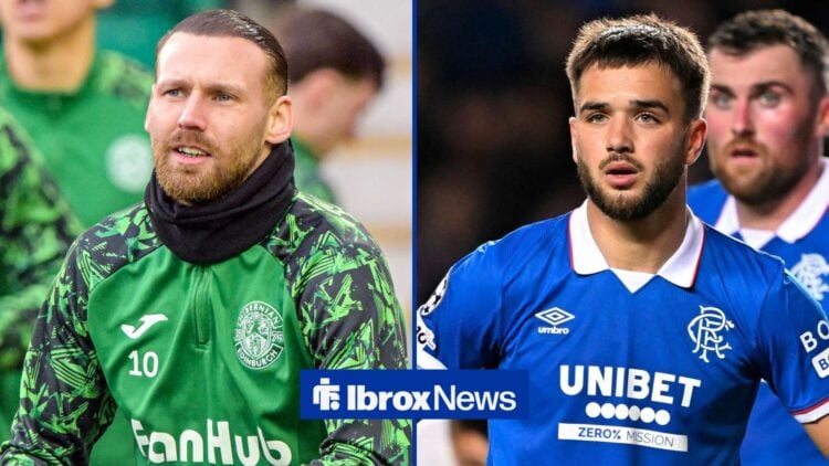 Rangers star Nico Raskin and Hibernian ace Martin Boyle in action.