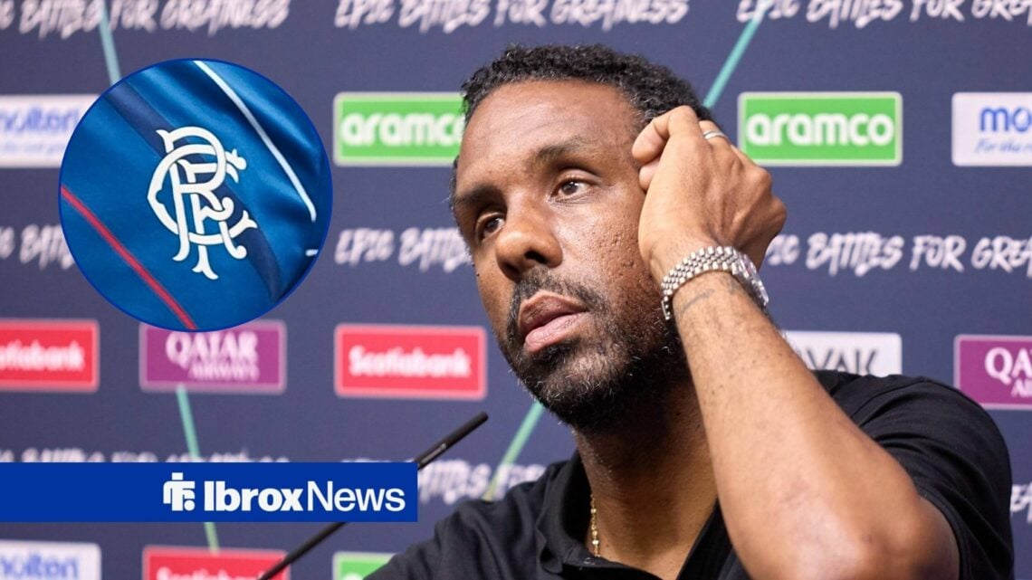 Celtic manager Wilfried Nancy and Rangers badge in circular inset