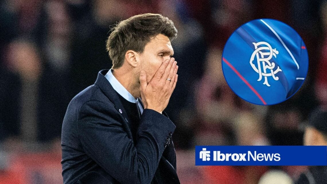 Danny Rohl and Rangers badge in circular inset