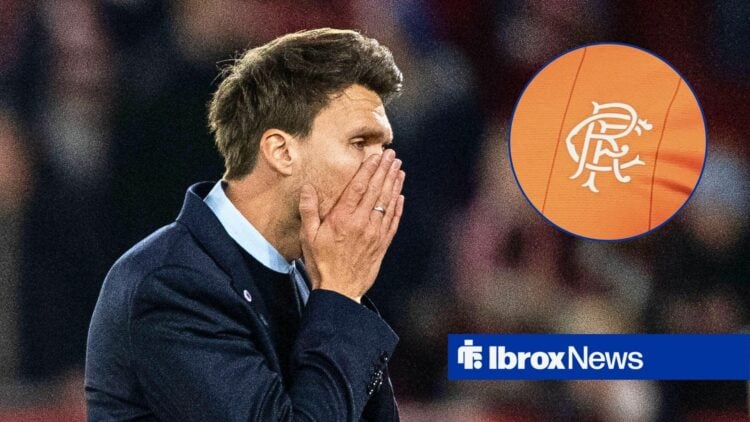 Danny Rohl and Rangers badge in circular inset