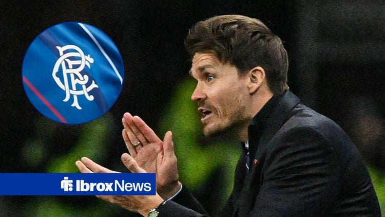 Danny Rohl and Rangers badge in circular inset