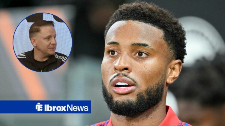 Rangers striker Youssef Chermiti looking baffled, Tam McManus in inset.