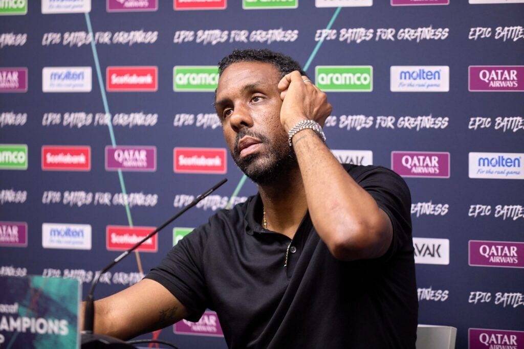 Wilfried Nancy looking annoyed in a press conference