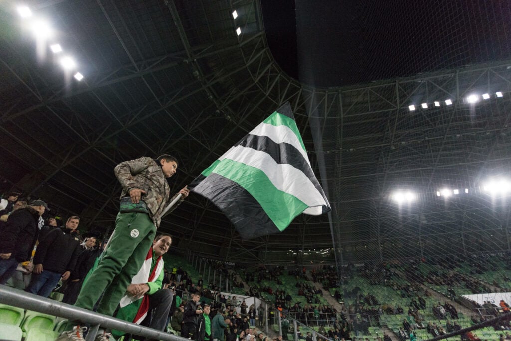 Ferencvaros fans waving flag at Groupama Arena