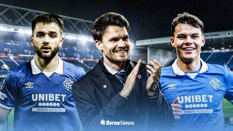 Rangers manager Danny Rohl in the middle with Nicolas Raskin on the left and Jens Hjerto-Dahl on the right