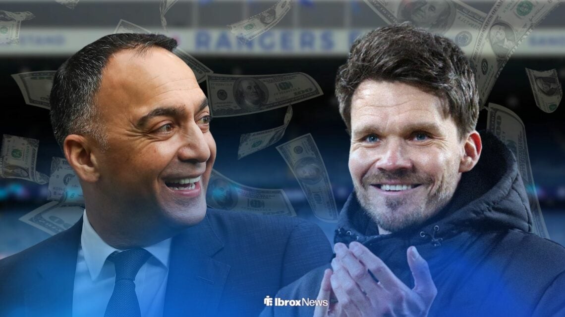 Paraag Marathe and Danny Rohl smiling with Ibrox backgroiund