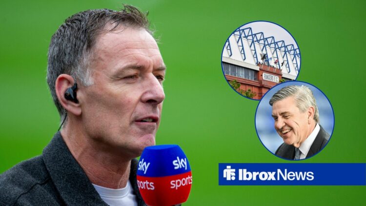 Chris Sutton looking at Ibrox Stadium and Andrew Cavenagh.