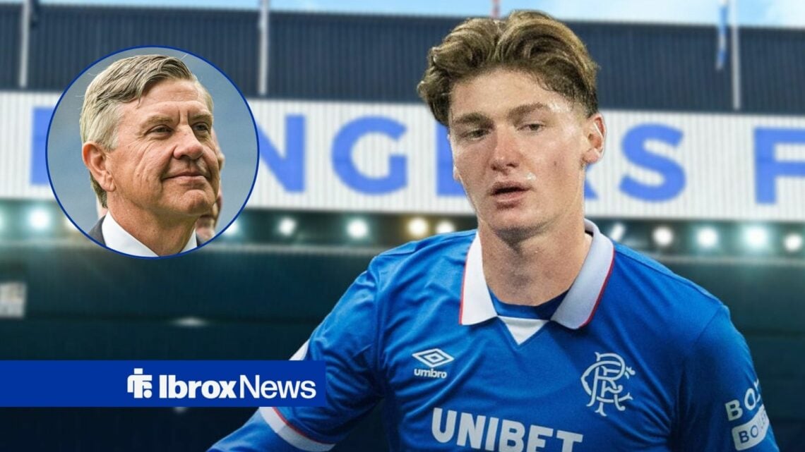 Andrew Cavenagh smiling at Ryan Naderi in a Rangers shirt.