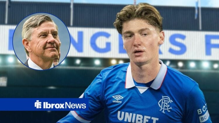 Andrew Cavenagh smiling at Ryan Naderi in a Rangers shirt.
