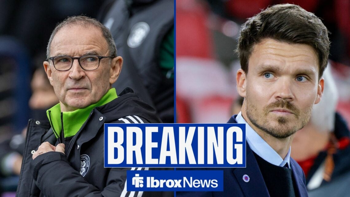 Martin O'Neill looking towards Danny Rohl in a split image