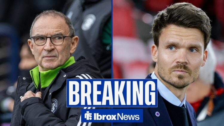 Martin O'Neill looking towards Danny Rohl in a split image