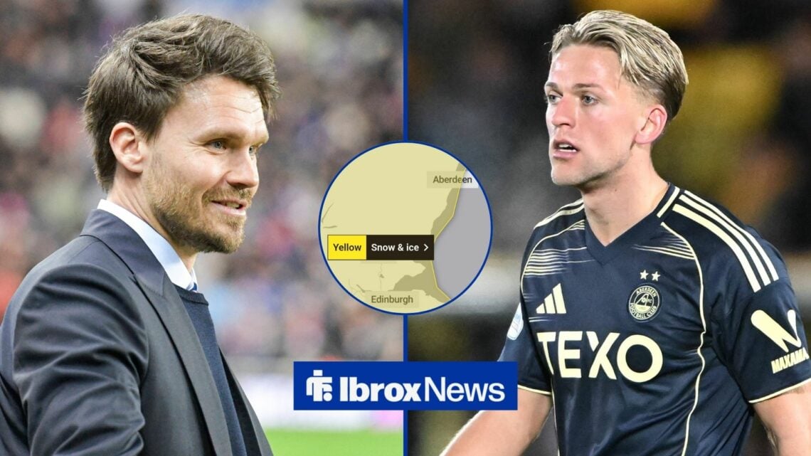 Danny Rohl with Jesper Karlsson and Met Office snow and ice warning screenshot.