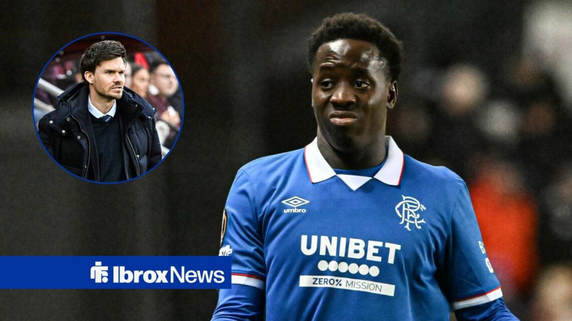 Rangers star Djeidi Gassama in action, Danny Rohl looking angry in inset.