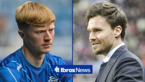 Rangers ace Lyall Cameron angry, Danny Rohl smiling.