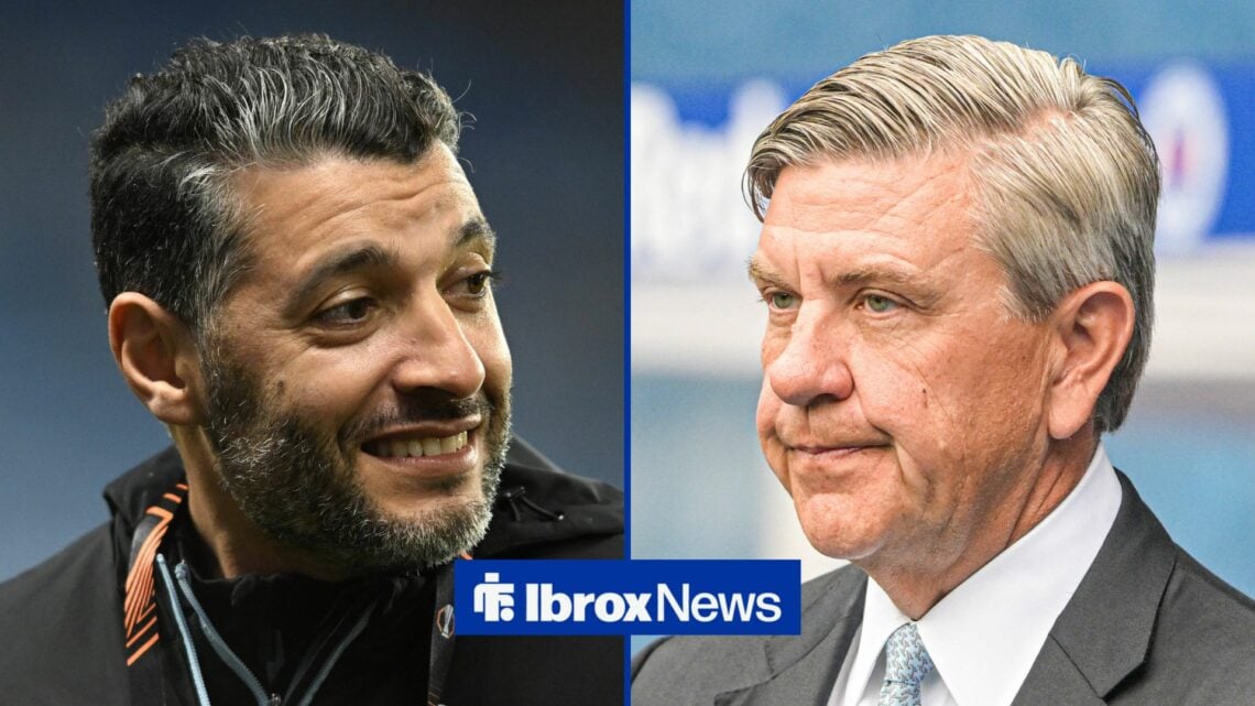 Westerlo manager Issame Charai and Rangers chairman Andrew Cavenagh side by side