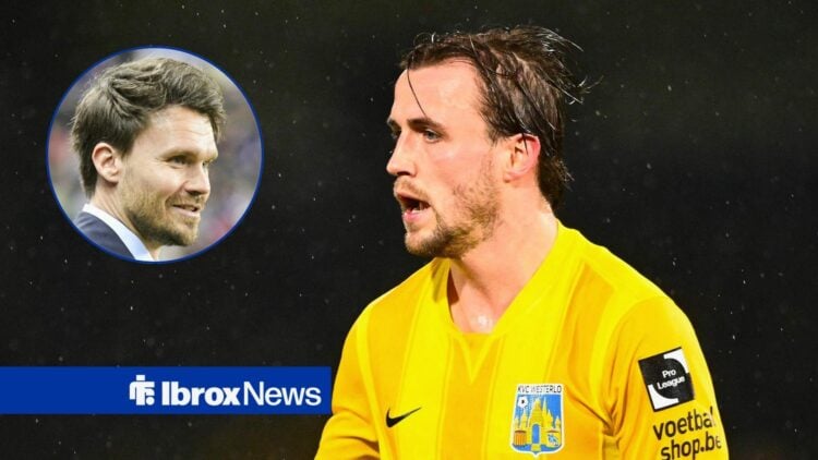 Westerlo defender Tuur Rommens and Rangers manager Danny Rohl in circular inset