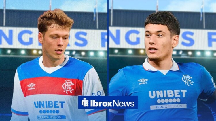 Andreas Skov Olsen and Damir Redzic in Rangers kits