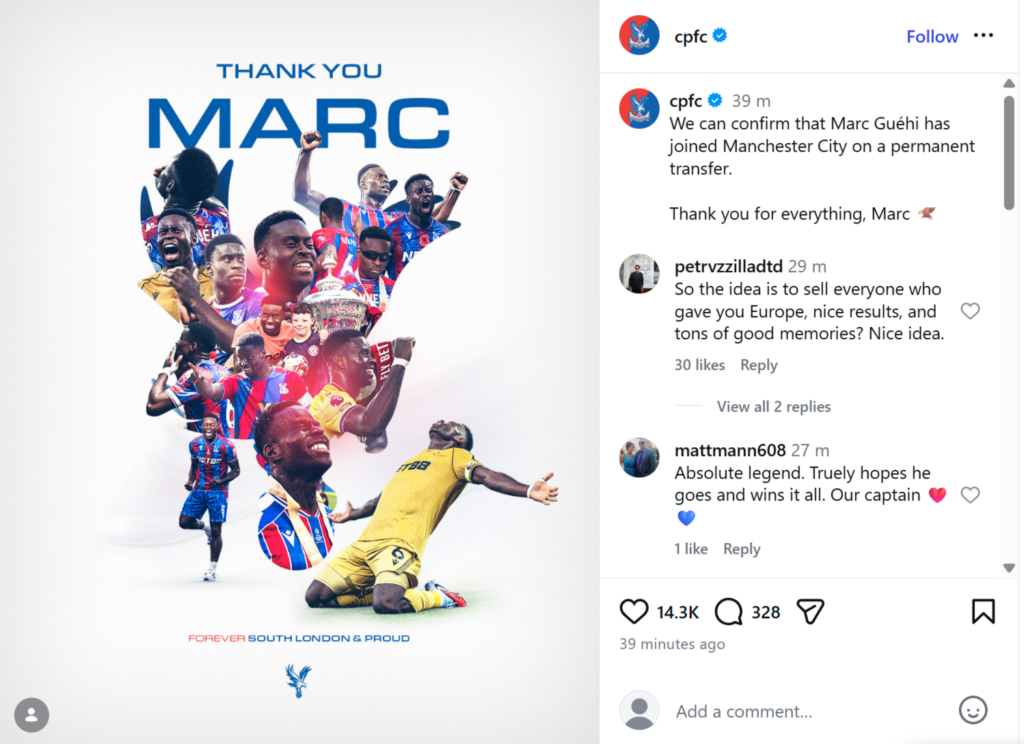 Crystal Palace's Instagram post
