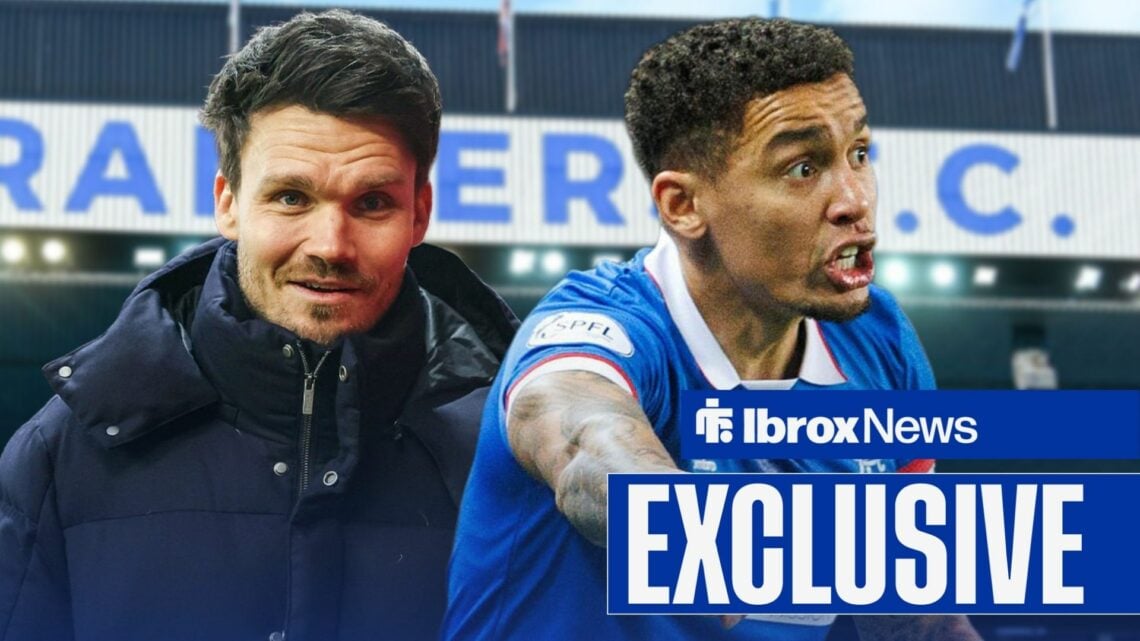 Danny Rohl and James Tavernier, with Ibrox in the background