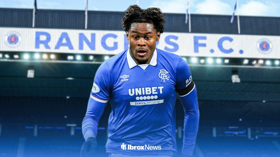 Tochi Chukwuani in a Rangers shirt.