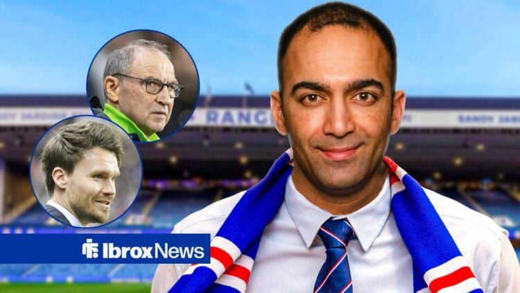 Martin O'Neill and Danny Rohl looking in the direction of Paraag Marathe.