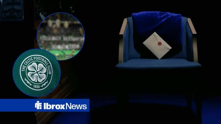 Ryan Naderi signing announcement alongside circle insets of the Celtic badge and Celtic Park