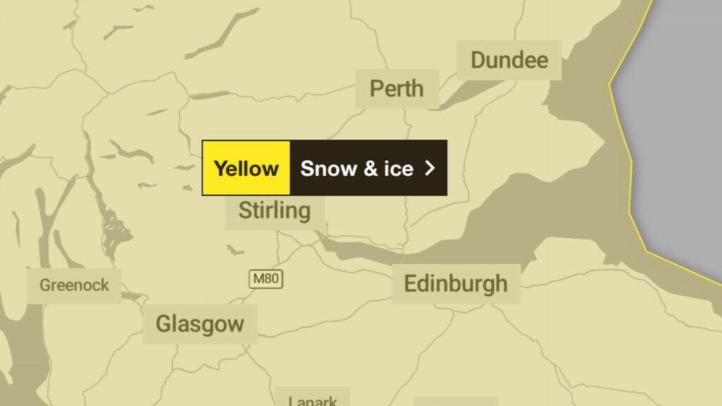 UK weather warnings above Glasgow and Edinburgh.