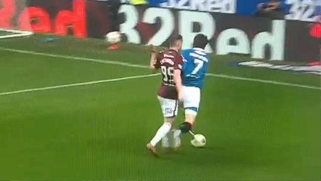 Andreas Skov Olsen booked for diving for Rangers vs Hearts