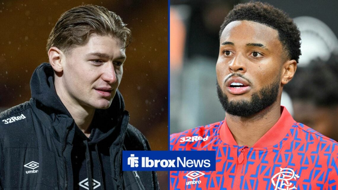Ryan Naderi of Rangers before facing Motherwell and Youssouf Chermiti before facing SK Sturm Graz