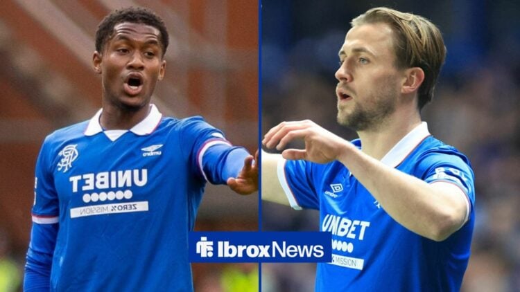 Jayden Meghoma and Tuur Rommens in action for Rangers