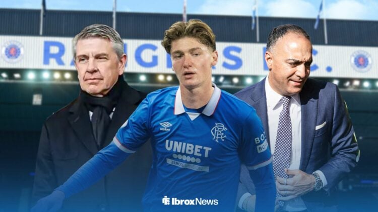 Rangers owners and Ryan Naderi in a Gers shirt.